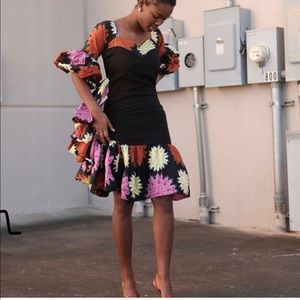 African Ankara Print with solid black dress